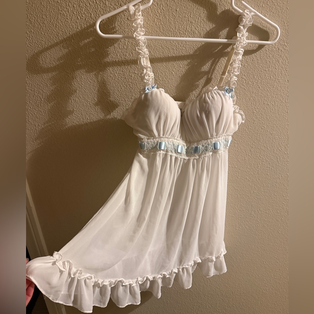In Bloom White Chemise with Blue Lace Accents